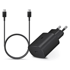 SAMSUNG gyári hálózati töltő adapter Type-C bemenettel + 1 m-es Type-C - Type-C kábel - 25W - EP-TA800EBE + EP-DA705BBE - fekete (ECO csomagolás) (SAM-0950)