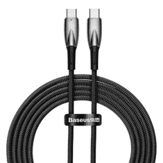 BASEUS USB Type-C töltő- és adatkábel, USB Type-C, 200 cm, 5000 mA, 100W, törésgátlóval, gyorstöltés, PD, Glimmer, CADH000801, fekete (G137415)