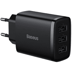 BASEUS Hálózati töltő adapter, 17W, 3 x USB aljzat, gyorstöltés, Compact, fekete (RS130634)