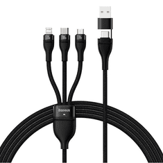 BASEUS USB / USB Type-C töltő- és adatkábel 3in1, USB Type-C, Lightning, microUSB, 120 cm, 100W, törésgátlóval, gyorstöltés, PD, QC, cipőfűző minta, Flash Series 2, CASS030101, fekete (RS128891)