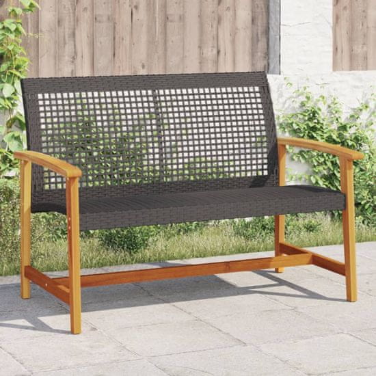 Greatstore fekete polyrattan és akácfa kerti pad 112 cm