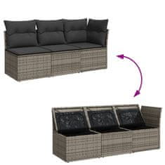 Greatstore 3 személyes szürke polyrattan kerti kanapé párnával