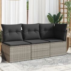 Greatstore 3 személyes szürke polyrattan kerti kanapé párnával