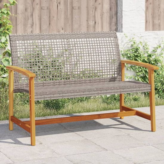 Greatstore szürke polyrattan és akácfa kerti pad 112 cm