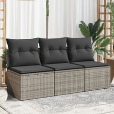 Greatstore 3 személyes szürke polyrattan kerti kanapé párnával