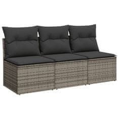 Greatstore 3 személyes szürke polyrattan kerti kanapé párnával