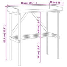 Greatstore tömör fenyőfa növénytartó asztal polccal 78x38x82,5 cm