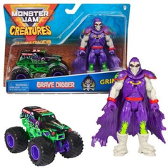 Spin Master Monster Jam: Grave Digger fekete kisautó Grim figurával (6055108) (6055108)