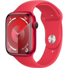 Apple Watch Series 9 GPS 45mm piros alumíniumtok, piros sportszíj M/L méret (MRXK3QF/A) (MRXK3QF/A)
