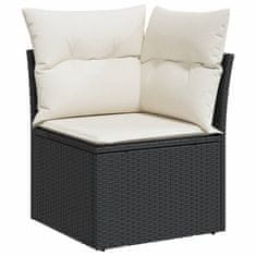 Greatstore 5 részes fekete polyrattan kerti kanapészett párnákkal