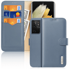 Dux Ducis Samsung Galaxy S21 Ultra 5G SM-G998, Oldalra nyíló tok, valódi bőrtok, stand, csatos, Hivo, kék (105697)