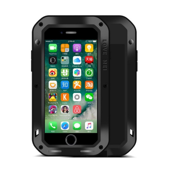 Love Mei Powerful defender telefonvédő (fém keret, extrém ütésálló, cseppálló, porálló + Gorilla Glass üveg) FEKETE [Apple iPhone SE 3 (2022)] (5996457673247)