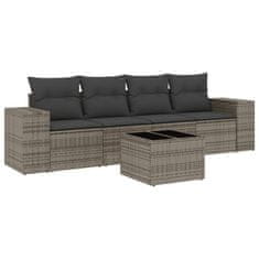 Greatstore 5 részes szürke polyrattan kerti ülőgarnitúra párnákkal