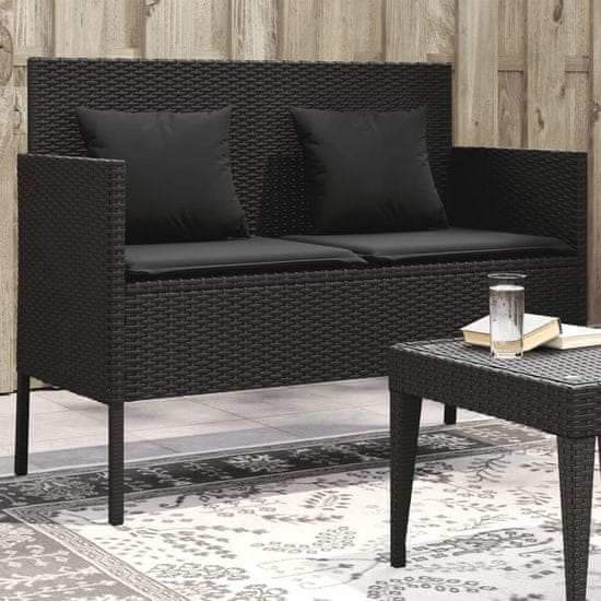 Greatstore fekete polyrattan kerti pad párnával