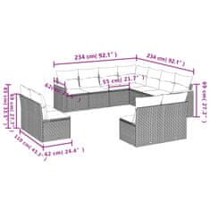 Vidaxl 11 részes fekete polyrattan kerti ülőgarnitúra párnákkal 3258485