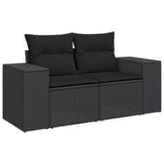 Greatstore 5 részes fekete polyrattan kerti kanapészett párnákkal