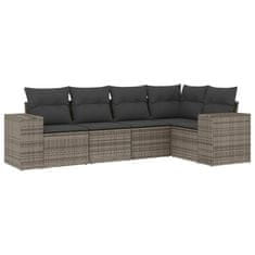 Greatstore 5 részes szürke polyrattan kerti ülőgarnitúra párnákkal