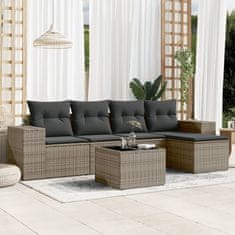 Greatstore 6 részes szürke polyrattan kerti ülőgarnitúra párnákkal