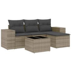 Greatstore 5 részes szürke polyrattan kerti ülőgarnitúra párnákkal