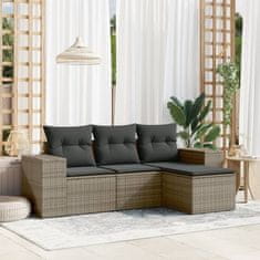 Greatstore 4 részes szürke polyrattan kerti ülőgarnitúra párnákkal