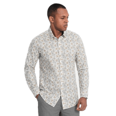 OMBRE Férfi virágos póló SLIM FIT bézs MDN124785 XL