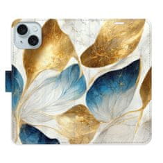 iSaprio GoldBlue Leaves flip tok Apple iPhone 15 Plus