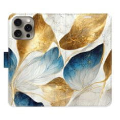 iSaprio GoldBlue Leaves flip tok Apple iPhone 15 Pro Max