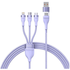 BASEUS USB / USB Type-C töltő- és adatkábel 3in1, USB Type-C, Lightning, microUSB, 120 cm, 100W, törésgátlóval, gyorstöltés, PD, QC, cipőfűző minta, Flash Series 2, CASS030105, lila (RS123073)