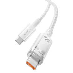 BASEUS USB Type-C töltő- és adatkábel, USB Type-C, 200 cm, 6000 mA, 100W, gyorstöltés, PD, cipőfűző minta, Explorer, fehér (RS149720)