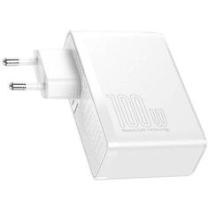 BASEUS Hálózati töltő adapter, 100W, 2 x USB aljzat, 2 x USB Type-C aljzat, gyorstöltés, PD, GaN2, GaN2 Pro, fehér (RS125781)
