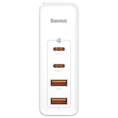 BASEUS Hálózati töltő adapter, 100W, 2 x USB aljzat, 2 x USB Type-C aljzat, gyorstöltés, PD, GaN2, GaN2 Pro, fehér (RS125781)