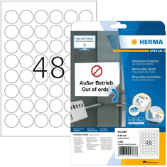 Herma Etiketten A4 weiß 30 mm rund ablösb. Papier 1200 St. (4387)