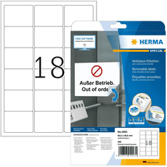 Herma Etiketten A4 weiß 63,5x46,6 mm ablösbar Papier 450 St. (4203)