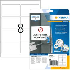 Herma Etiketten A4 weiß 96x63,5 mm ablösbar Papier 200 St. (4350)