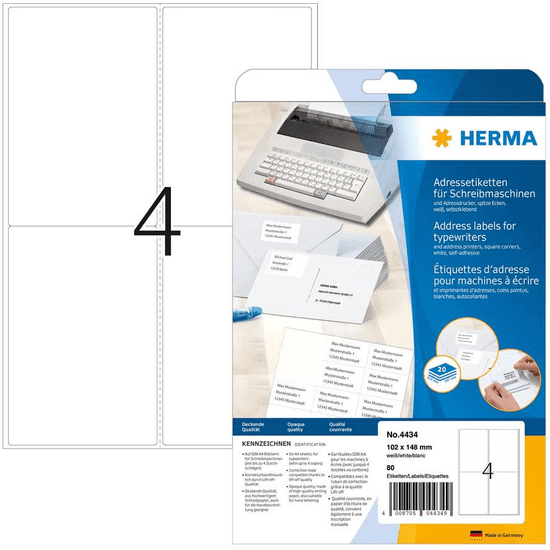 Herma Adressetik. 102x148 mm Papier Ecken rund 80 St. (4434)