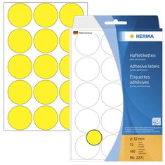 Herma Vielzwecketiketten gelb 32 mm rund Papier 480 St. (2271)