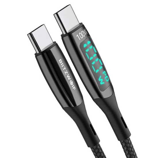 Blitzwolf USB-C – USB-C kábel kijelzővel 100W 1.8m fekete (BW-TC23) (BW-TC23 1.8m)