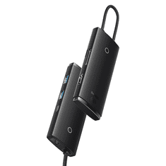 BASEUS Lite 6in1 adapter USB-C 2x USB 3.0 + USB-C PD + HDMI + SD/TF hub fekete (WKQX050101) (WKQX050101)
