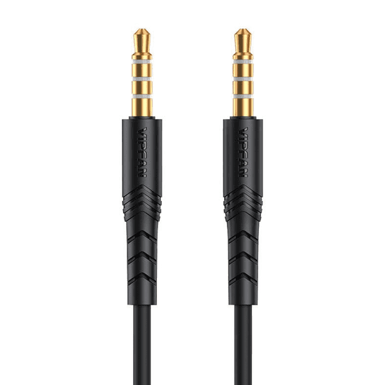 Vipfan L04 Mini jack 3.5mm AUX kábel 1m aranyozott fekete (L04) (L04)