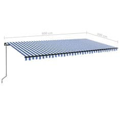 Vidaxl kék és fehér kézzel kihúzható LED-es napellenző 600 x 300 cm 3069161