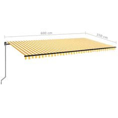 Vidaxl sárga és fehér kézzel kihúzható LED-es napellenző 600 x 350 cm 3069243