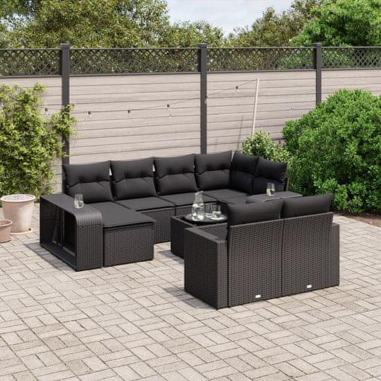 Greatstore 11 részes fekete polyrattan kerti ülőgarnitúra párnákkal