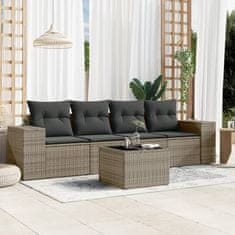 Greatstore 5 részes szürke polyrattan kerti ülőgarnitúra párnákkal