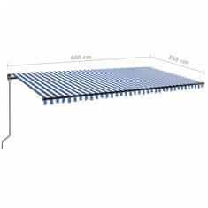 Vidaxl kék és fehér kézzel kihúzható LED-es napellenző 600 x 350 cm 3069241