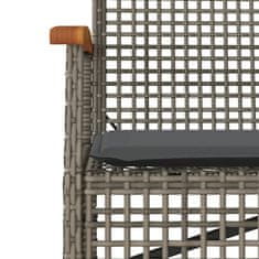 Greatstore szürke polyrattan és akácfa kerti pad párnával