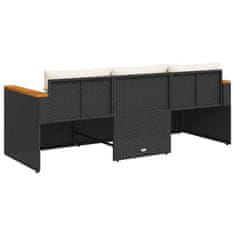 Greatstore fekete 3 személyes polyrattan kerti kanapé párnákkal