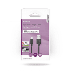 Nedis CCGB39300BK10 USB Type-A apa - Lightning apa 2.0 Adat és töltő kábel - Fekete (1m) (CCGB39300BK10)