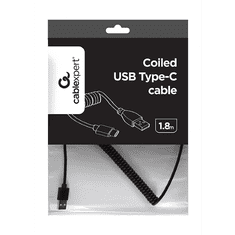 Gembird USB2C USB-A apa - USB-C apa Spirál 2.0 Adat és töltő kábel - Fekete (1.8m) (CC-USB2C-AMCM-6)