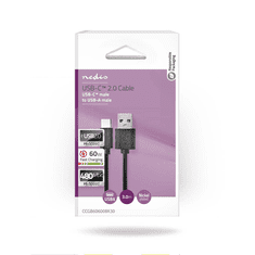 Nedis CCGB60600BK30 USB-C apa - USB-A apa 2.0 Adat és töltő kábel - Fekete (3m) (CCGB60600BK30)