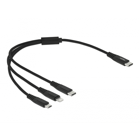 DELOCK 87148 3in1 USB-C apa - Micro USB/USB-C/Lightning apa 2.0 Adat és töltőkábel - Fekete (0.3m) (87148)